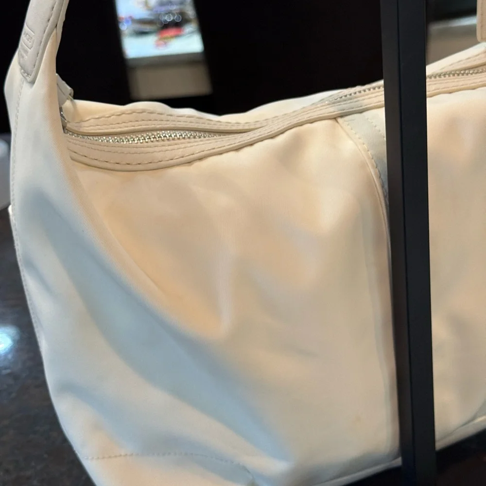 Coach White Nylon Leatherwear Hobo Bag with Tassel